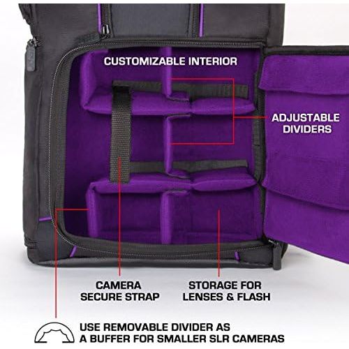  USA GEAR DSLR Camera Backpack Case - 15.6 inch Laptop Compartment, Padded Custom Dividers, Tripod Holder, Rain Cover, Long-Lasting Durability and Storage Pockets - Compatible with