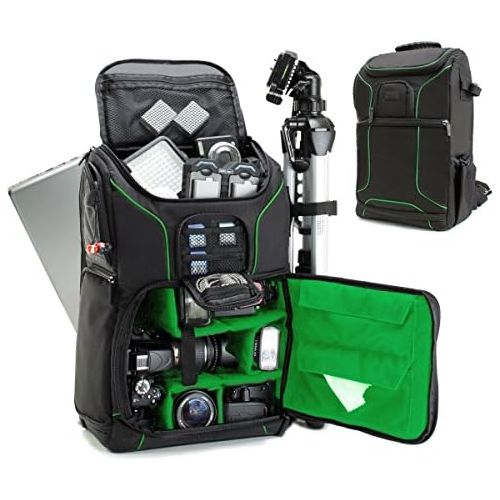  USA Gear DSLR Camera Backpack Case - 15.6 inch Laptop Compartment, Padded Custom Dividers, Tripod Holder, Rain Cover, Long-Lasting Durability and Storage Pockets - Compatible with