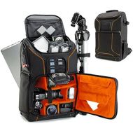 USA GEAR DSLR Camera Backpack Case (Orange) - 15.6 inch Laptop Compartment, Padded Custom Dividers, Tripod Holder, Rain Cover, Long-Lasting Durability and Storage Pockets - Compati