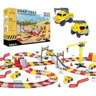 USA Toyz Snap Trax Construction Set Race Tracks and LED Toy Cars - 251 Pk STEM Building Toys Car Race Tracks Set with Bendable Race Car Track for Boys Girls, 3 Trucks, and 2 Light Up Toy Cars for Kids