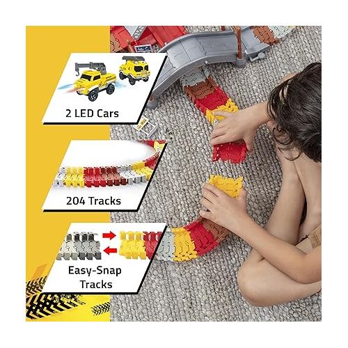  USA Toyz Snap Trax Construction Set Race Tracks and LED Toy Cars - 251 Pk STEM Building Toys Car Race Tracks Set with Bendable Race Car Track for Boys Girls, 3 Trucks, and 2 Light Up Toy Cars for Kids
