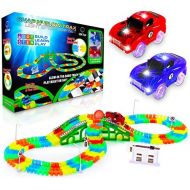 [아마존핫딜][아마존 핫딜] USA Toyz Glow Race Tracks for Boys and Girls - 360pk STEM Building Glow in The Dark Flexible Rainbow Race Track Set w/ 2 Light Up Toy Cars