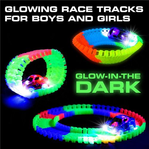  [아마존핫딜][아마존 핫딜] USA Toyz Glow Race Tracks for Boys and Girls - 360pk STEM Building Glow in The Dark Flexible Rainbow Race Track Set w/ 2 Light Up Toy Cars