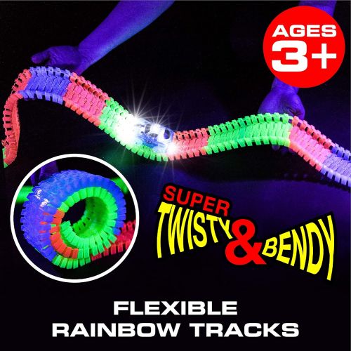  [아마존핫딜][아마존 핫딜] USA Toyz Glow Race Tracks for Boys and Girls - 360pk STEM Building Glow in The Dark Flexible Rainbow Race Track Set w/ 2 Light Up Toy Cars