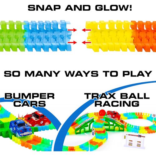  [아마존핫딜][아마존 핫딜] USA Toyz Glow Race Tracks for Boys and Girls - 360pk STEM Building Glow in The Dark Flexible Rainbow Race Track Set w/ 2 Light Up Toy Cars