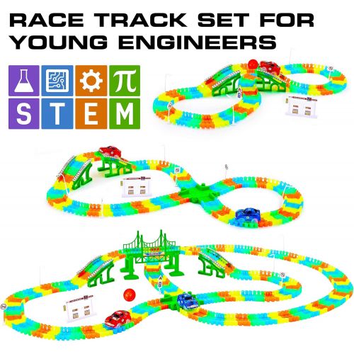  [아마존핫딜][아마존 핫딜] USA Toyz Glow Race Tracks for Boys and Girls - 360pk STEM Building Glow in The Dark Flexible Rainbow Race Track Set w/ 2 Light Up Toy Cars