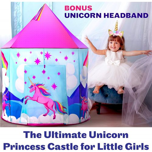  [아마존 핫딜] USA Toyz Unicorn Kids Play Tents for Girls and Boys - Unicorn Playhouse Pop Up Princess Tent w/ Unicorn Headband and Tent Carry Tote