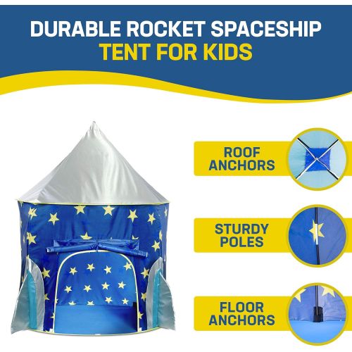  [아마존베스트]Rocket Ship Play Tent for Boys  Rocket Ship Tent, Astronaut Space Tent for Kids w/ Projector Toy for Indoor Outdoor Kids Pop Up Rocket Tent Fort