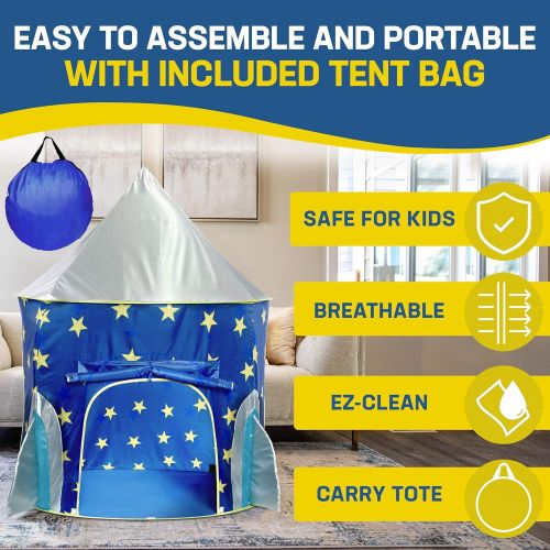  [아마존베스트]Rocket Ship Play Tent for Boys  Rocket Ship Tent, Astronaut Space Tent for Kids w/ Projector Toy for Indoor Outdoor Kids Pop Up Rocket Tent Fort