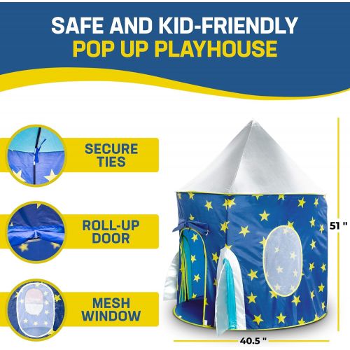 [아마존베스트]Rocket Ship Play Tent for Boys  Rocket Ship Tent, Astronaut Space Tent for Kids w/ Projector Toy for Indoor Outdoor Kids Pop Up Rocket Tent Fort