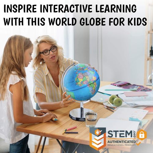  [아마존베스트]USA Toyz Illuminated Constellation World Globe for Kids - 3 in 1 Interactive Globe with Constellations, Light Up Smart Earth Globes of The World with Stand