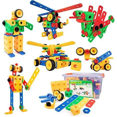  [아마존베스트]STEM Building Set Toys for Boys or Girls - 163pk Educational Building Interlocking Gear Construction Toys for Kids, STEM Building Blocks and Screw Gear Learning Toys for Toddlers A