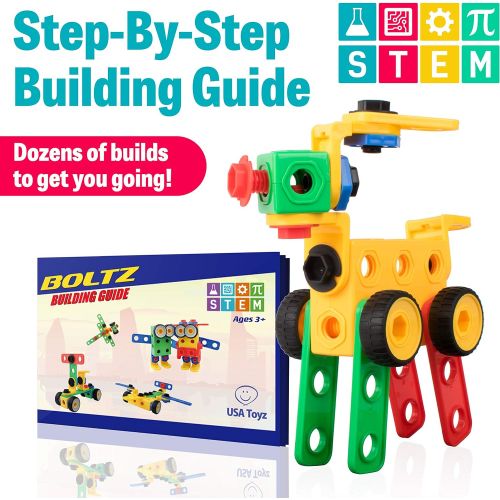  [아마존베스트]STEM Building Set Toys for Boys or Girls - 163pk Educational Building Interlocking Gear Construction Toys for Kids, STEM Building Blocks and Screw Gear Learning Toys for Toddlers A