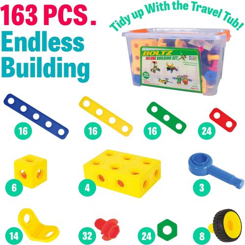  [아마존베스트]STEM Building Set Toys for Boys or Girls - 163pk Educational Building Interlocking Gear Construction Toys for Kids, STEM Building Blocks and Screw Gear Learning Toys for Toddlers A