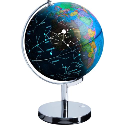  USA Toyz LED Illuminated Globe of The World with Sturdy Chrome Stand - 3 in 1 Educational Interactive Globe STEM Toy, Light Up Earth Globe, Constellation Globe and Nightlight, 13.5