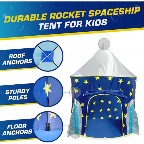  USA Toyz Rocket Ship Pop Up Kids Tent - Spaceship Rocket Indoor Playhouse Tent for Boys and Girls with Included Space Projector Toy and Kids Tent Storage Carry Bag