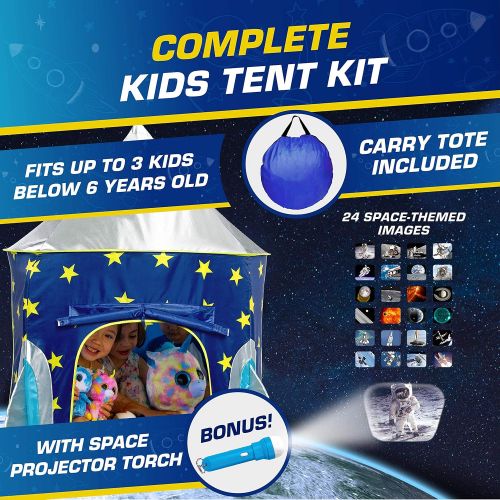  USA Toyz Rocket Ship Pop Up Kids Tent - Spaceship Rocket Indoor Playhouse Tent for Boys and Girls with Included Space Projector Toy and Kids Tent Storage Carry Bag