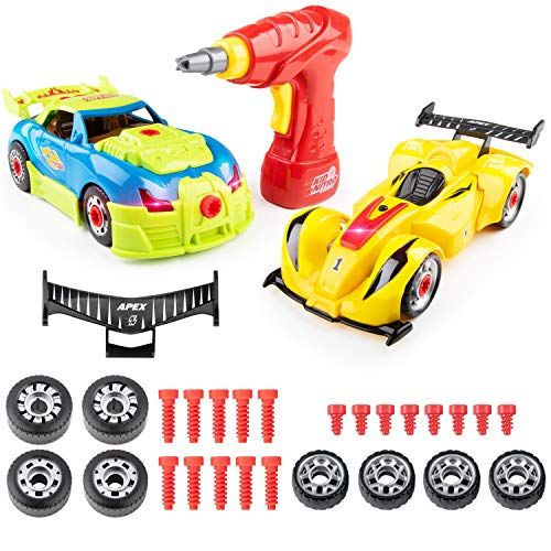  USA Toyz Kid Nitro Race Car Building Toys for Kids - 2 Pack Model Cars, Educational Toys Take Apart STEM Toys, Build Your Own Toy Cars with Toy Drill (52 Pieces)