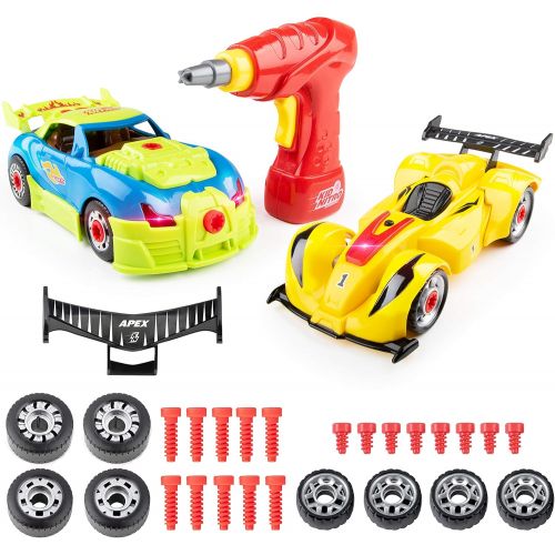  USA Toyz Kid Nitro Race Car Building Toys for Kids - 2 Pack Model Cars, Educational Toys Take Apart STEM Toys, Build Your Own Toy Cars with Toy Drill (52 Pieces)