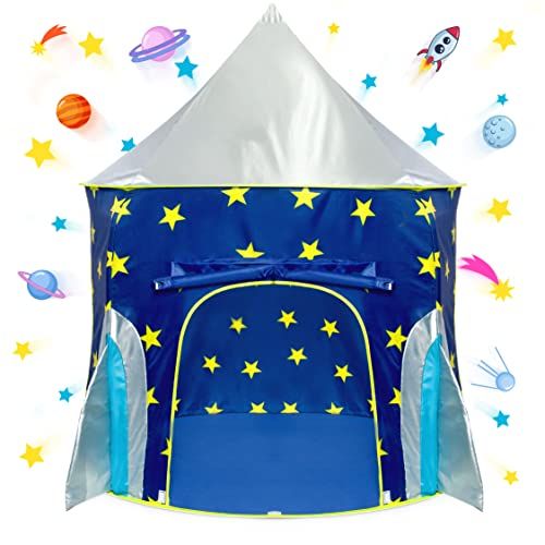  [아마존베스트]USA Toyz Rocket Ship Play Tent for Kids - Indoor Pop Up Playhouse Tent for Boys and Girls with Included Space Projector Toy and Kids Tent Storage Carry Bag