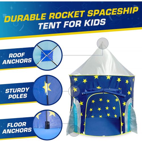  [아마존베스트]USA Toyz Rocket Ship Play Tent for Kids - Indoor Pop Up Playhouse Tent for Boys and Girls with Included Space Projector Toy and Kids Tent Storage Carry Bag
