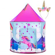 USA Toyz Unicorn Tent for Girls - Unicorn Pop Up Kids Tent w/ Unicorn Headband and Case, Unicorn Toys for Girls Indoor Princess Castle Kids Play Tent (Pink)