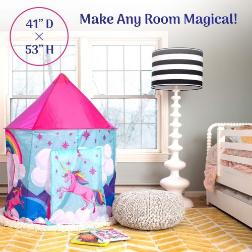  USA Toyz Unicorn Tent for Girls - Unicorn Pop Up Kids Tent w/ Unicorn Headband and Case, Unicorn Toys for Girls Indoor Princess Castle Kids Play Tent (Pink)