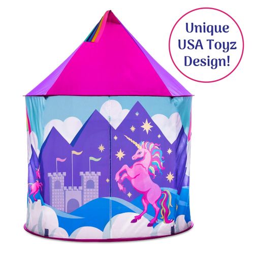  USA Toyz Unicorn Tent for Girls - Unicorn Pop Up Kids Tent w/ Unicorn Headband and Case, Unicorn Toys for Girls Indoor Princess Castle Kids Play Tent (Pink)