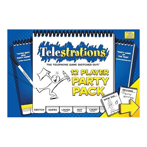  USAopoly Telestrations Party Pack 12 Player | 600 New Phrases to Sketch | Family Board Game | A Fun Family Game for Kids and Adults | Family Game Night Just Got Better | Telephone Game Sketched Out, Multi-colored