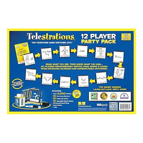 USAopoly Telestrations Party Pack 12 Player | 600 New Phrases to Sketch | Family Board Game | A Fun Family Game for Kids and Adults | Family Game Night Just Got Better | Telephone Game Sketched Out, Multi-colored
