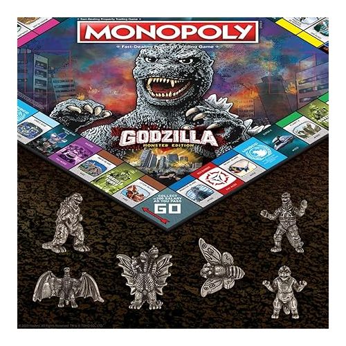  Monopoly: Godzilla | Based on Classic Monster Movie Franchise Godzilla | Collectible Monopoly Game Featuring Familiar Locations and Iconic Kaiju Monsters