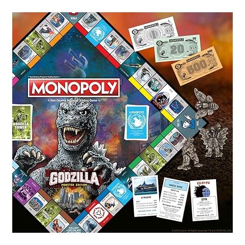  Monopoly: Godzilla | Based on Classic Monster Movie Franchise Godzilla | Collectible Monopoly Game Featuring Familiar Locations and Iconic Kaiju Monsters