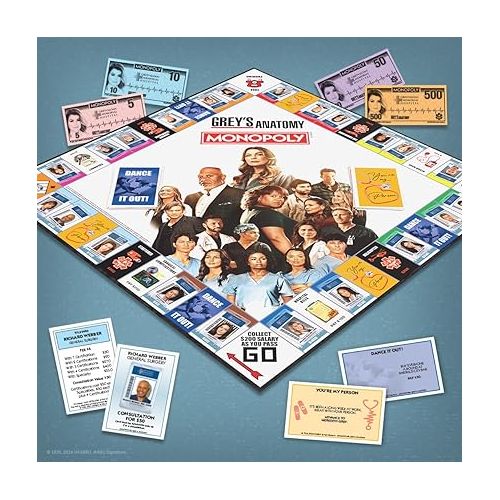  Monopoly: Grey's Anatomy Board Game | Featuring Ferry Boat, Clipboard, Scrub Top, and More | Buy, Sell, Trade Iconic Doctors from Miranda Bailey to Meredith Grey | Officially Licensed Collectible