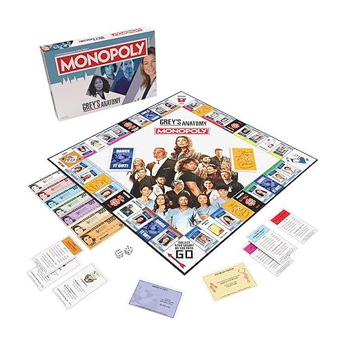  Monopoly: Grey's Anatomy Board Game | Featuring Ferry Boat, Clipboard, Scrub Top, and More | Buy, Sell, Trade Iconic Doctors from Miranda Bailey to Meredith Grey | Officially Licensed Collectible