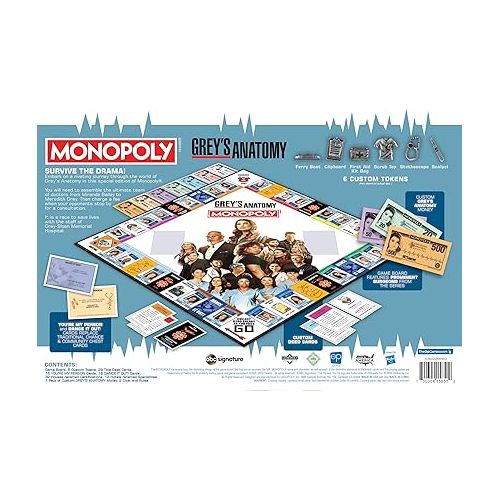  Monopoly: Grey's Anatomy Board Game | Featuring Ferry Boat, Clipboard, Scrub Top, and More | Buy, Sell, Trade Iconic Doctors from Miranda Bailey to Meredith Grey | Officially Licensed Collectible