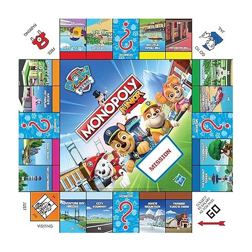  Monopoly JR PAW Patrol Board Game | Featuring Chase, Marshall, Skye, and Rubble | Officially Licensed Nickelodeon PAW Patrol Game | Family-Friendly Children's Monopoly Game | Ages 5 & Up