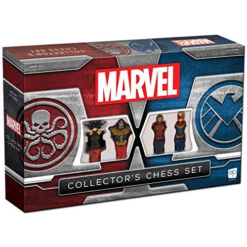  USAOPOLY Marvel Collectors Chess Set Custom Sculpted Chess Pieces Marvel Superheros & Villains Iron Man & Thanos as King Captain Marvel & Hella as Queen Officially Licensed Marvel Chess Set