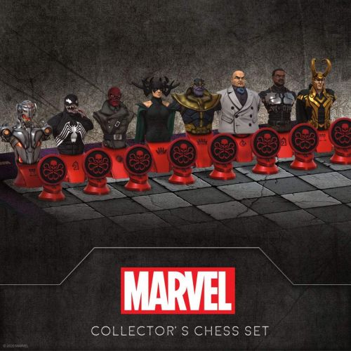  USAOPOLY Marvel Collectors Chess Set Custom Sculpted Chess Pieces Marvel Superheros & Villains Iron Man & Thanos as King Captain Marvel & Hella as Queen Officially Licensed Marvel Chess Set