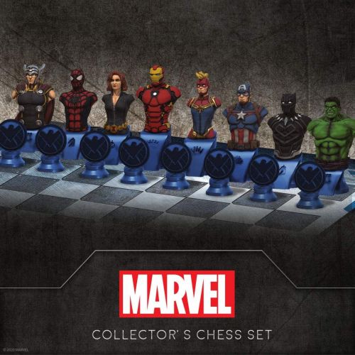  USAOPOLY Marvel Collectors Chess Set Custom Sculpted Chess Pieces Marvel Superheros & Villains Iron Man & Thanos as King Captain Marvel & Hella as Queen Officially Licensed Marvel Chess Set