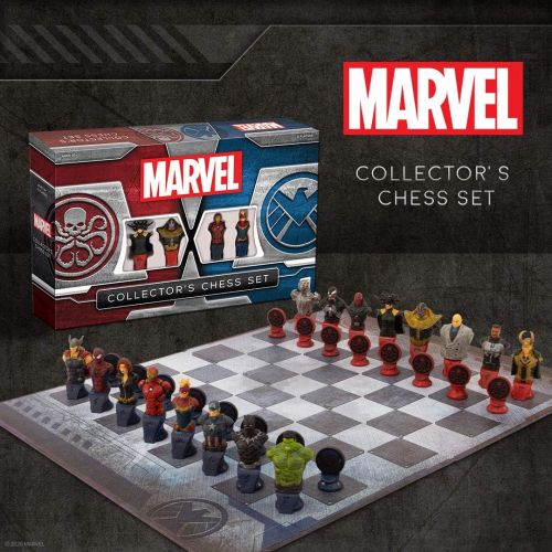  USAOPOLY Marvel Collectors Chess Set Custom Sculpted Chess Pieces Marvel Superheros & Villains Iron Man & Thanos as King Captain Marvel & Hella as Queen Officially Licensed Marvel Chess Set