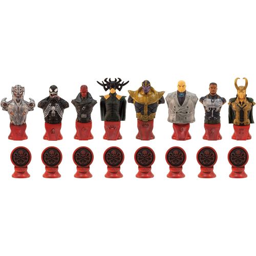  USAOPOLY Marvel Collectors Chess Set Custom Sculpted Chess Pieces Marvel Superheros & Villains Iron Man & Thanos as King Captain Marvel & Hella as Queen Officially Licensed Marvel Chess Set