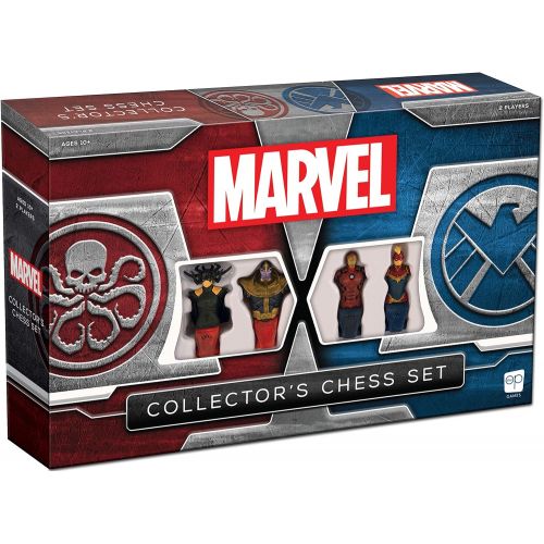  USAOPOLY Marvel Collectors Chess Set Custom Sculpted Chess Pieces Marvel Superheros & Villains Iron Man & Thanos as King Captain Marvel & Hella as Queen Officially Licensed Marvel Chess Set