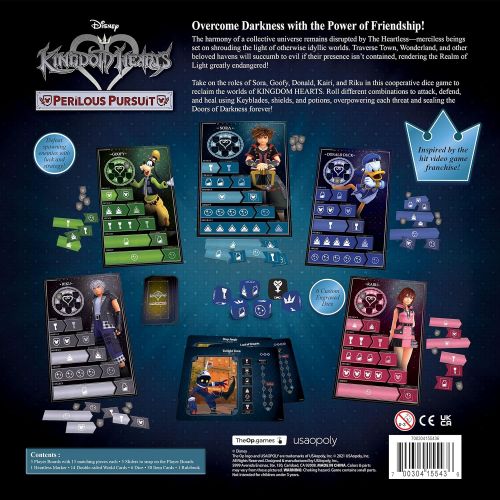  USAOPOLY Kingdom Hearts Perilous Pursuit Board Game Play As Sora, Donald, Goofy, Kairi, and Riku Dice Game Based on Kingdom Hearts Video Game Series Officially Licensed Disney Game