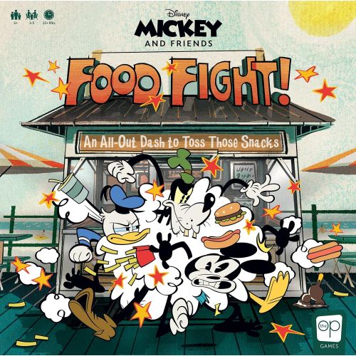  USAOPOLY Disney Mickey and Friends Food Fight Quick Rolling Family Dice Game Featuring Mickey Mouse, Donald Duck, Minnie Mouse, Goofy, and Daisy Duck Great Kids Game & Family Board Game