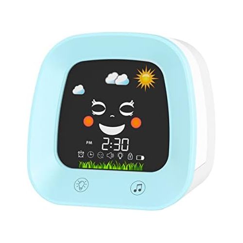  [아마존베스트]USAOSHOP Alarm Clock for Kids,Toddlers Children Sleep Trainer with Facial Expressions, 4 Night Light, Nap Timer, Sound Machine, Digital Wake Up Clock for Teens,Kids Alarm Clock for Boys Gir