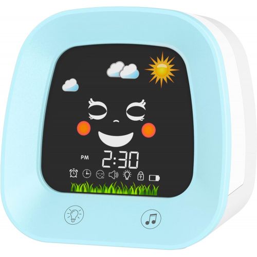  [아마존베스트]USAOSHOP Alarm Clock for Kids,Toddlers Children Sleep Trainer with Facial Expressions, 4 Night Light, Nap Timer, Sound Machine, Digital Wake Up Clock for Teens,Kids Alarm Clock for Boys Gir