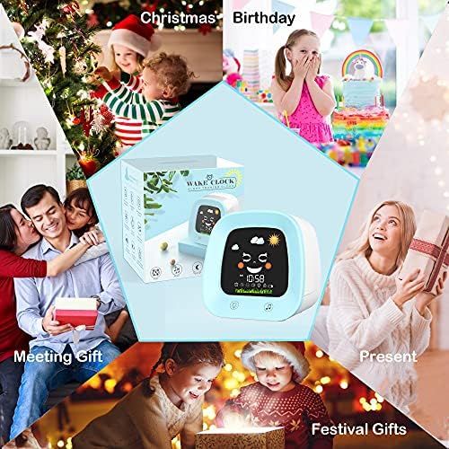  [아마존베스트]USAOSHOP Alarm Clock for Kids,Toddlers Children Sleep Trainer with Facial Expressions, 4 Night Light, Nap Timer, Sound Machine, Digital Wake Up Clock for Teens,Kids Alarm Clock for Boys Gir