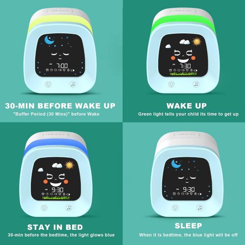  [아마존베스트]USAOSHOP Alarm Clock for Kids,Toddlers Children Sleep Trainer with Facial Expressions, 4 Night Light, Nap Timer, Sound Machine, Digital Wake Up Clock for Teens,Kids Alarm Clock for Boys Gir
