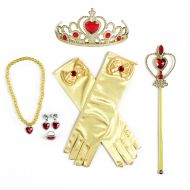 USATDD 8 Pcs Girls Belle Princess Crystal Dress up with Gloves Tiara Crown Wand Ring Earring and Necklaces