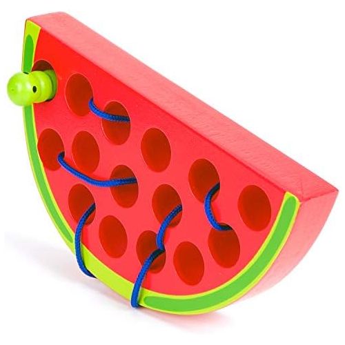  [아마존베스트]Wooden Lacing Watermelon Threading Toy Wood Block Puzzle Travel Game Fine Motor Montessori Activity Learning Early Development Educational Gift for 1 2 3 Years Old Toddlers Baby Ki